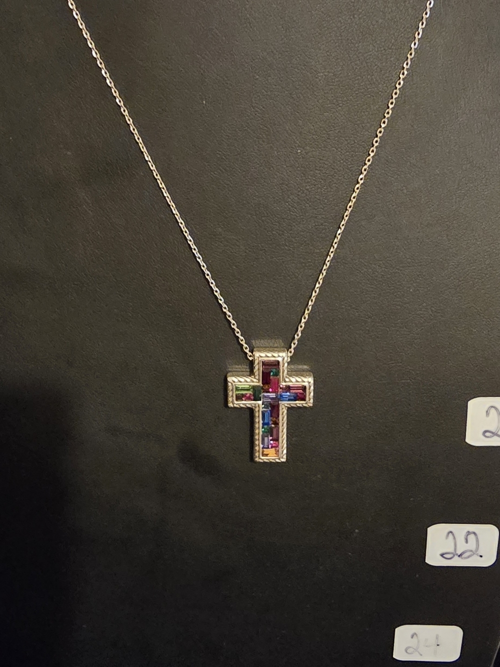 Brighton Gold-Tone Multicolor Baguette Cross Necklace